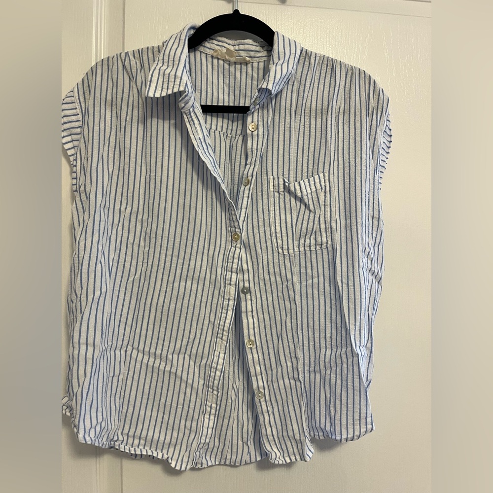 Blue and White Striped short sleeve button down, Size Small, Worn Lightly